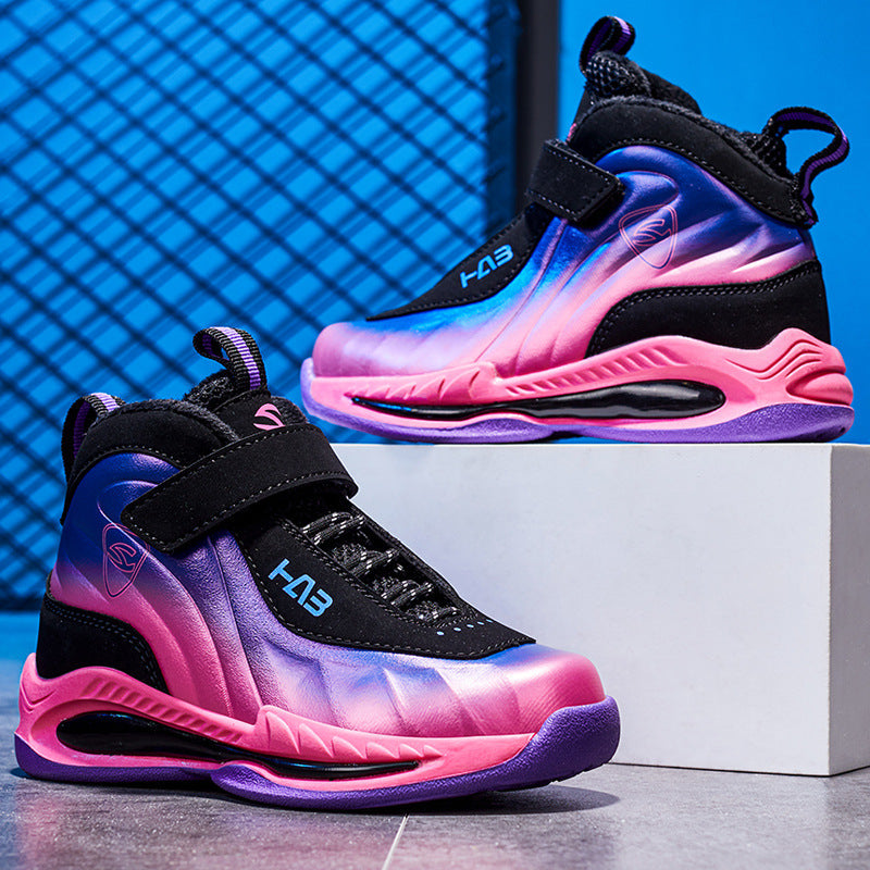 Solid Color Kids' Basketball Shoes with Thick TPR Sole