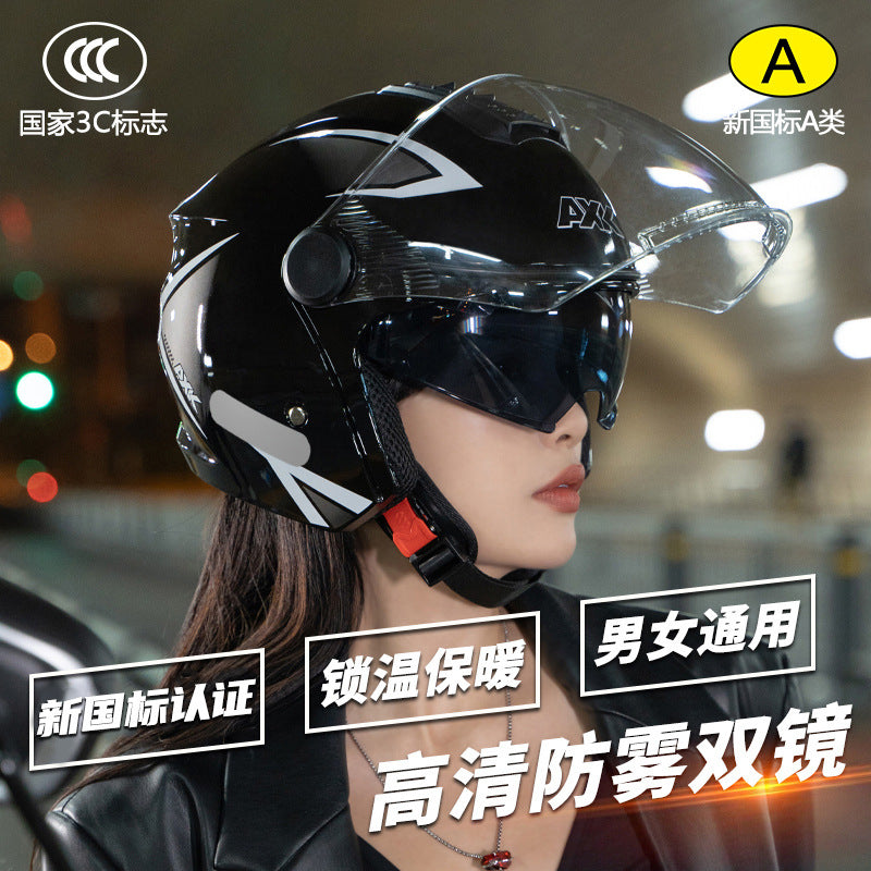 ABS A1 Half Helmet with HD Anti-Fog Double Mirror for Adults