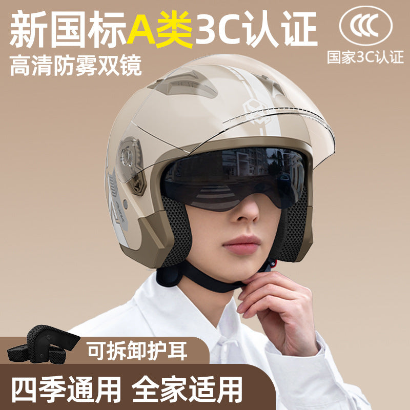 ABS A2 Half Motorcycle Helmet with HD Double Mirror for Adults