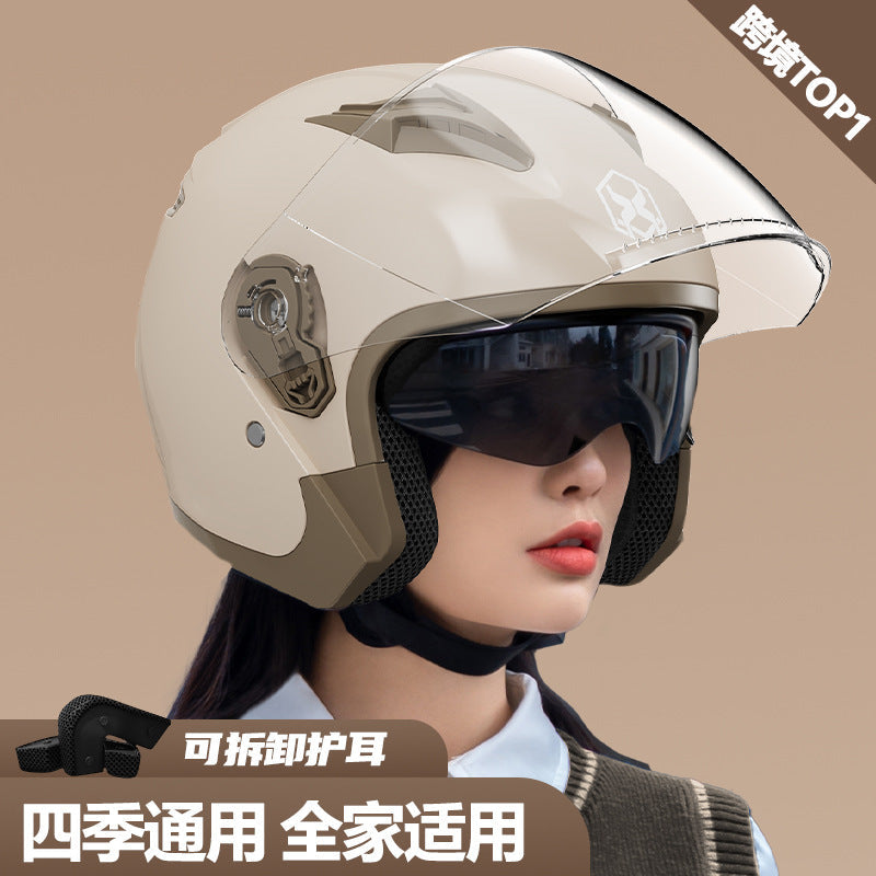 PP 3/4 Motorcycle Helmet with Double Mirror for Adult Riders