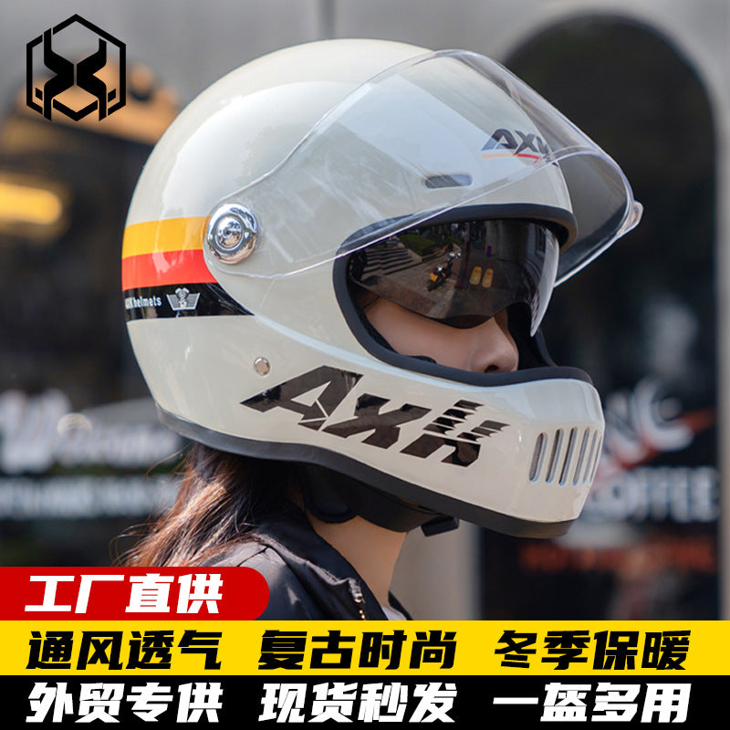 PP Retro Full Face Motorcycle Helmet with HD Double Mirror