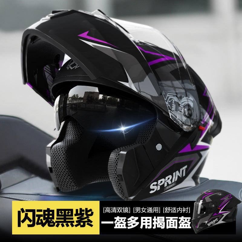ABS Open-Face Motorcycle Helmet with Double Mirror for Adults
