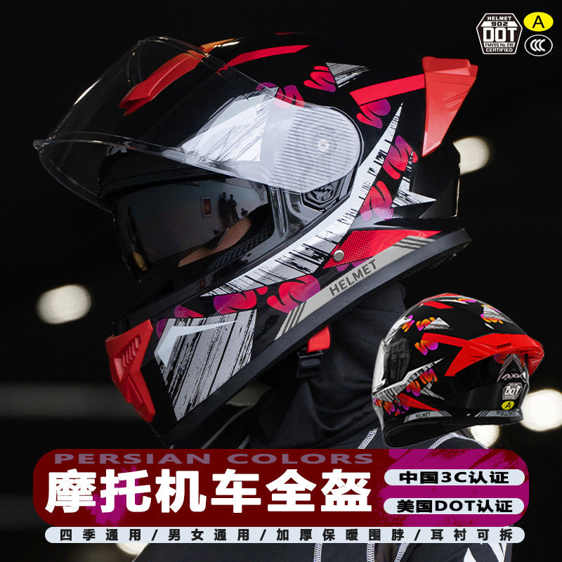 ABS 3C DOT Full Face Motorcycle Helmet with Neck Warmer