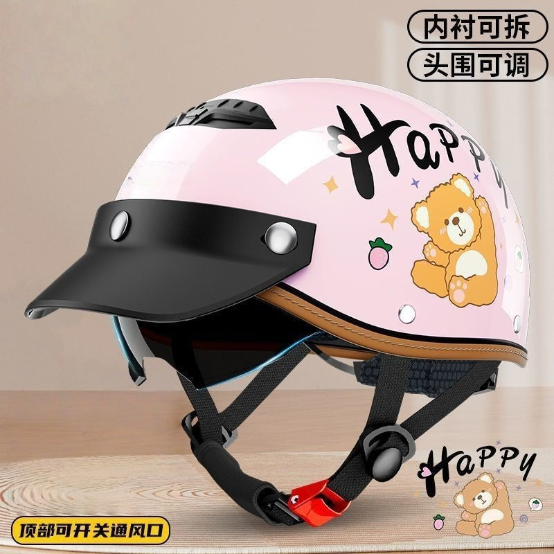 ABS 3C Certified Vintage Half Helmet with Built-In Sunglasses