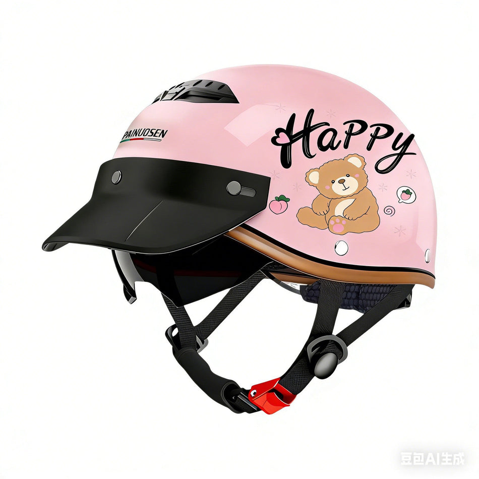 ABS 3C Certified Vintage Half Helmet with Built-In Sunglasses