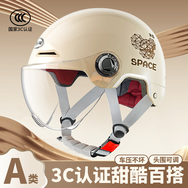 ABS 3C Certified Half Helmet with Messy Bear Design and Mirrors