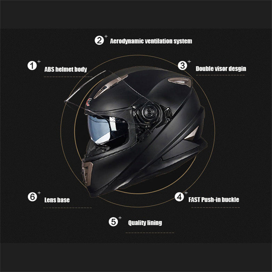 ABS Full Face Motorcycle Helmet with Dual Lens and Anti-Fog