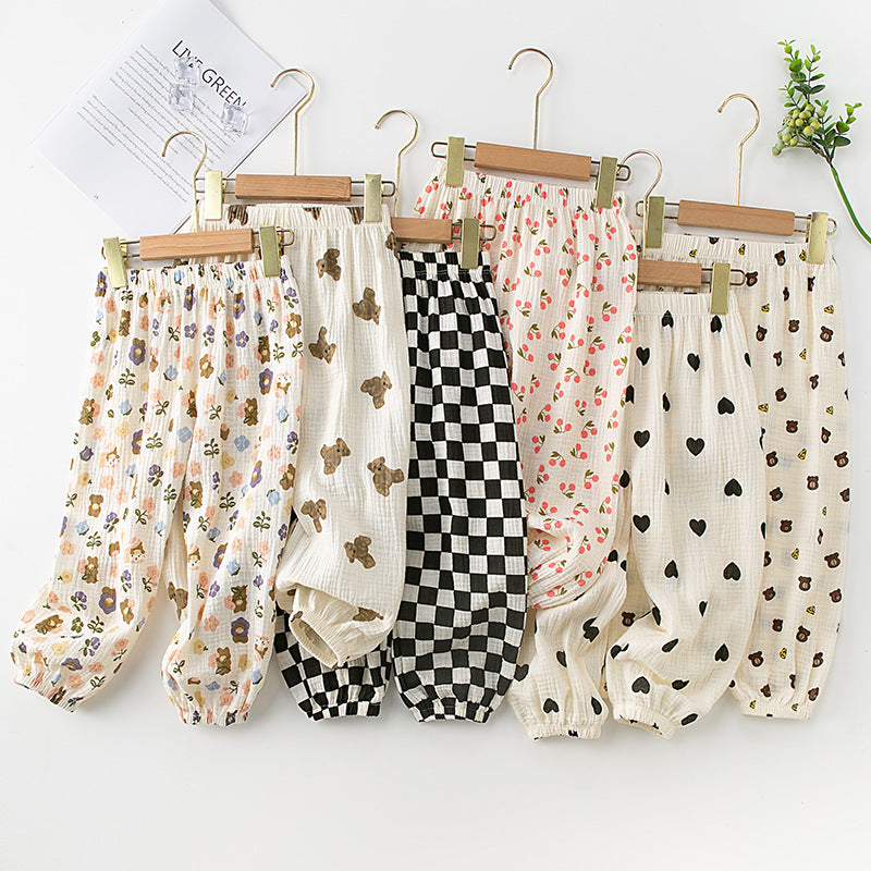 Girls' Cotton Printed Anti-Mosquito Pants