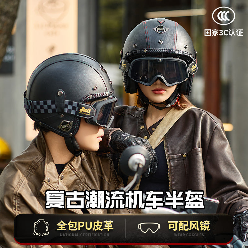 ABS 3C Retro 3/4 Motorcycle Helmet with Double Brim and Goggles