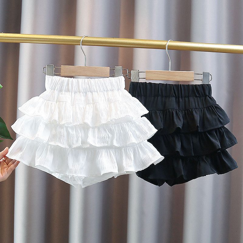 Girls' High-Elastic Chiffon Three-Layer Tiered Skirt