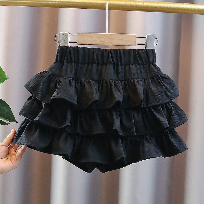 Girls' High-Elastic Chiffon Three-Layer Tiered Skirt