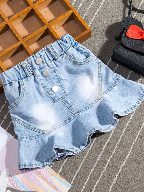 Girls' 100% Cotton Denim A-Line Fishtail Skirt