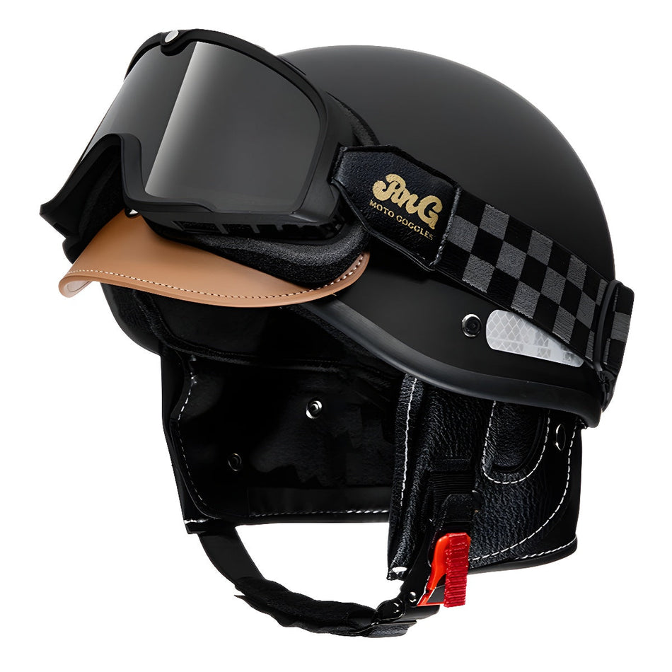 ABS 3C Retro Motorcycle Helmet with Silver and Tea Goggles