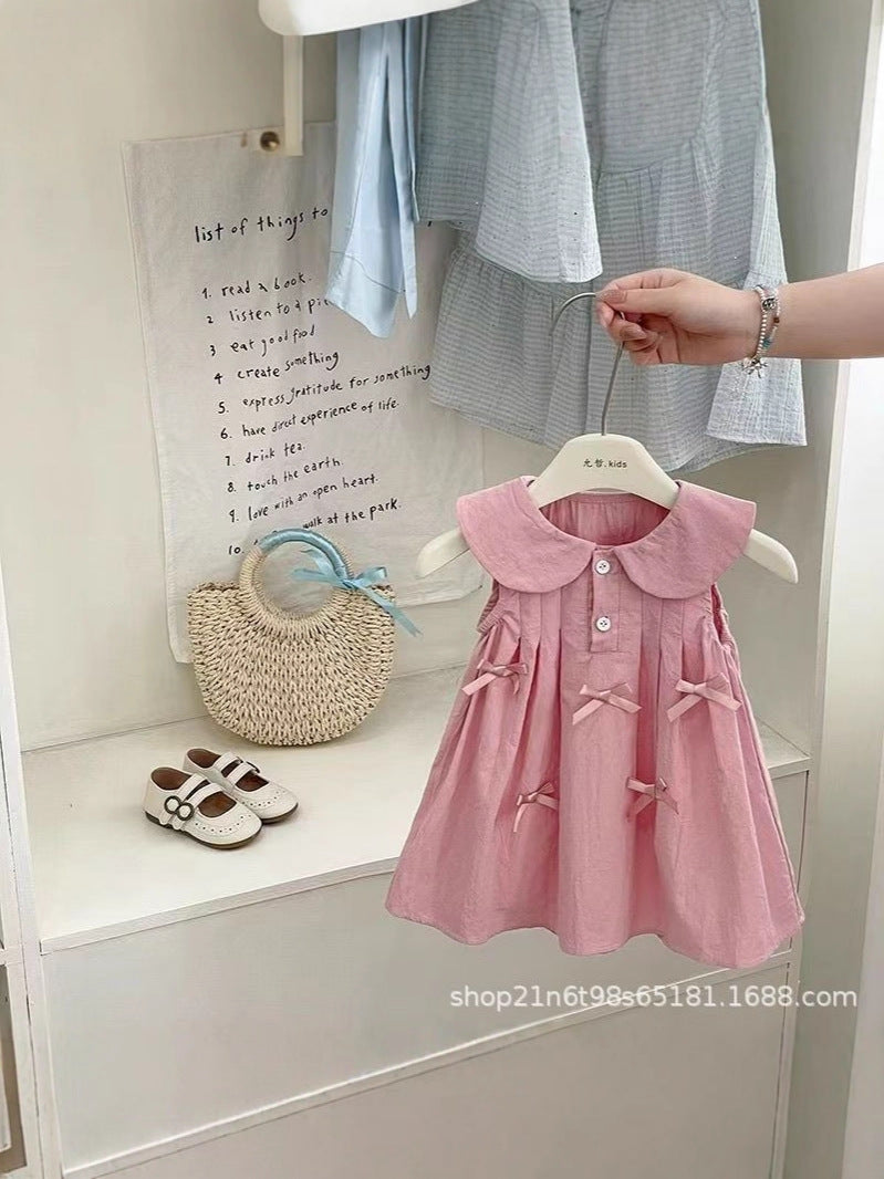 Girls' 100% Cotton Bow Accent Slip Dress