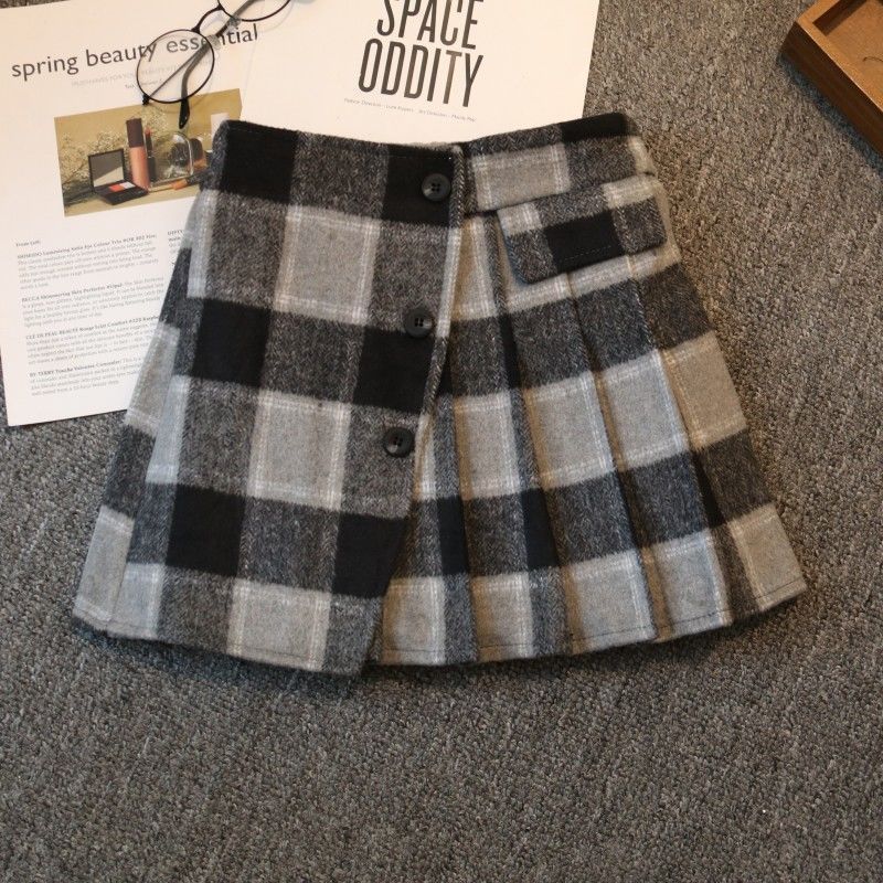Girls' Preppy Plaid Slip Checked Skirt