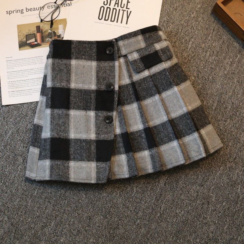 Girls' Preppy Plaid Slip Checked Skirt