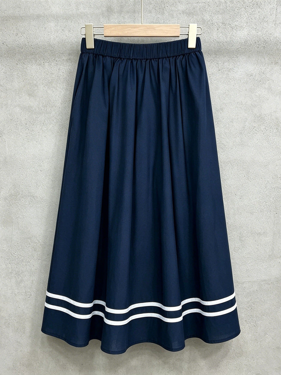 Girls' Soft-Treated Navy Knee-Length Skirt