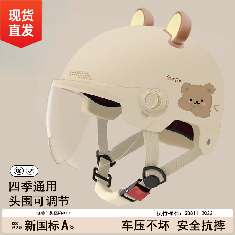 3C Certified ABS Bear Half Helmet for Women, All-Season