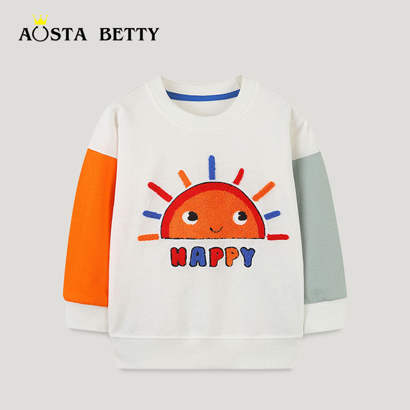 Boys' 100% Cotton Colorblock Spliced Sweatshirt