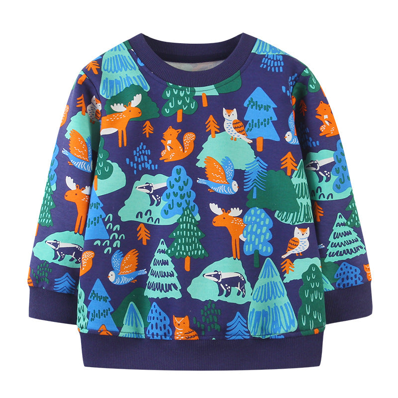 Boys' 100% Cotton Terry Cartoon Pullover Sweatshirt