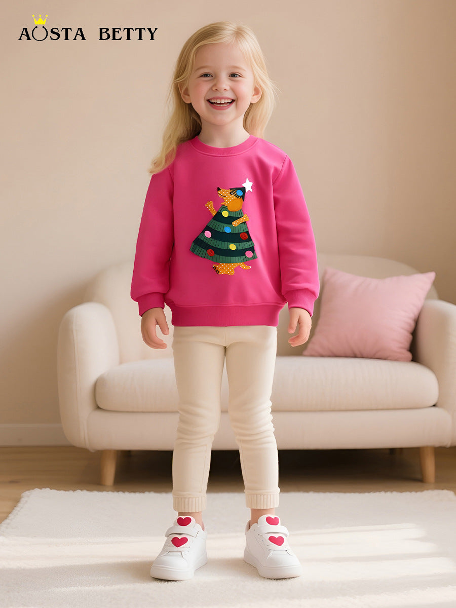 Girls' 100% Cotton Soft Knit Christmas Pullover Sweatshirt