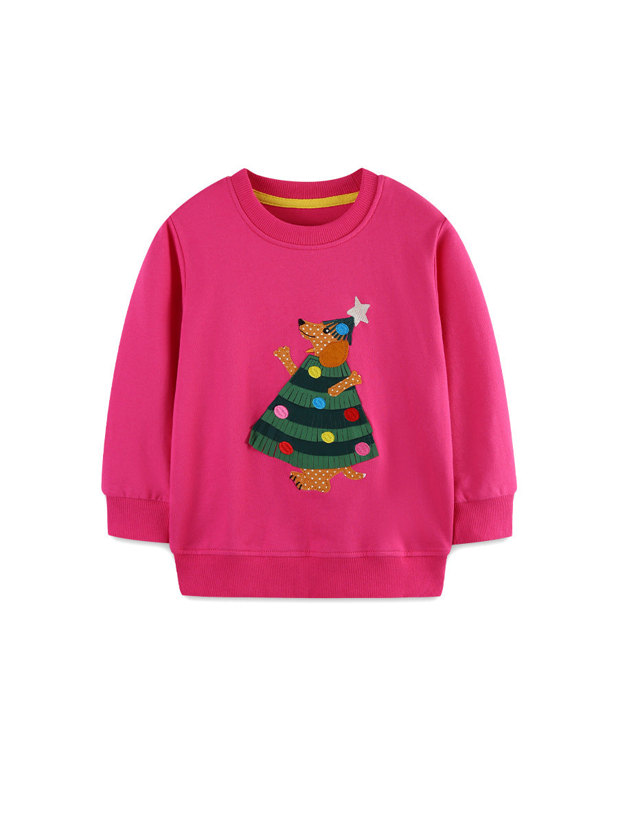 Girls' 100% Cotton Soft Knit Christmas Pullover Sweatshirt