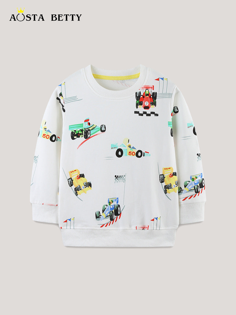 Boys' 100% Cotton Soft Knit Car Print Pullover Sweatshirt