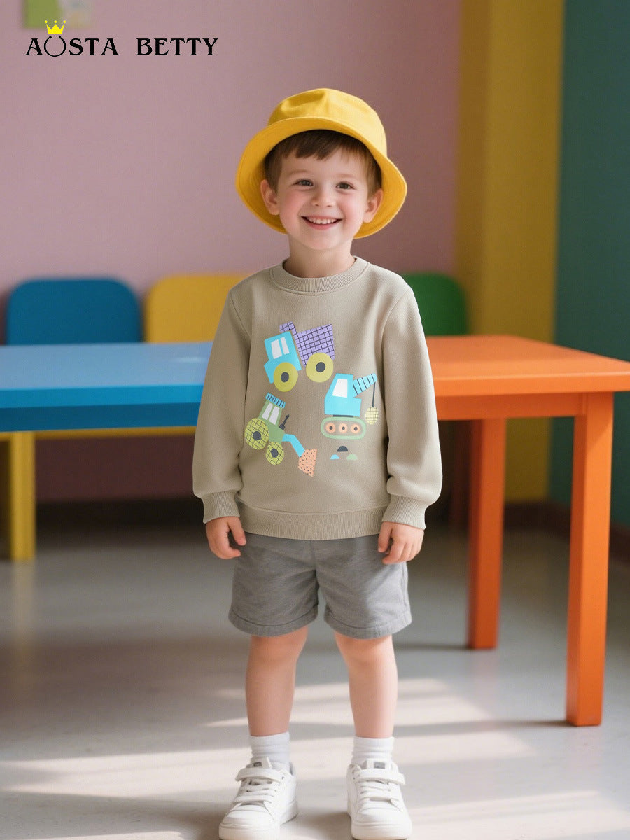 Boys' 100% Cotton Soft Knit Car Print Sweatshirt
