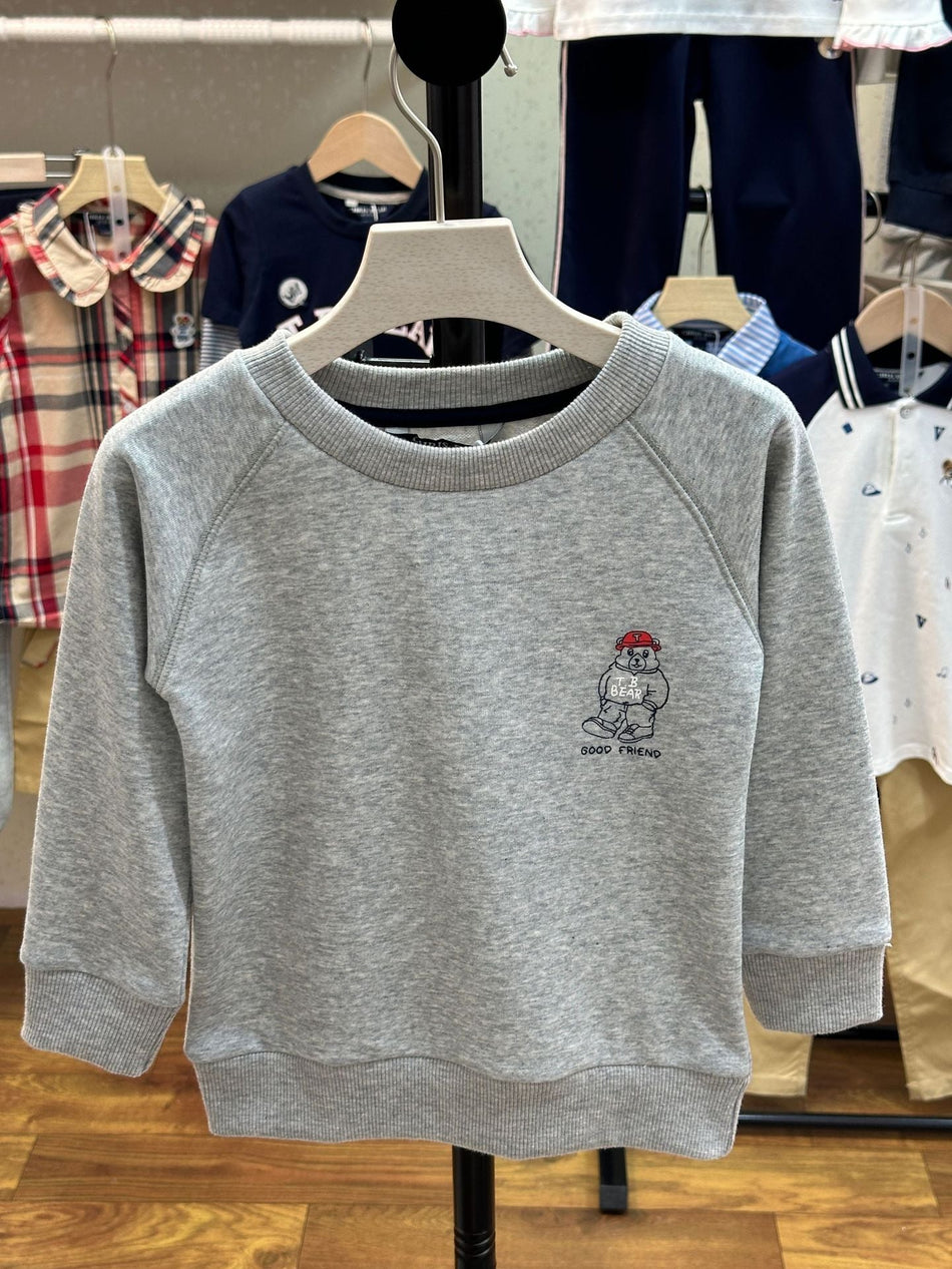 Boys' Cotton Soft Knit Bear Print Pullover Sweatshirt