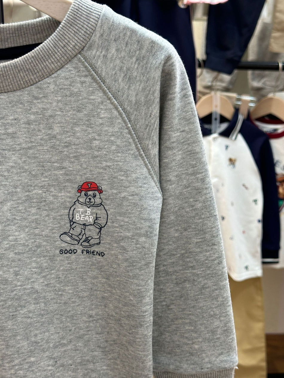 Boys' Cotton Soft Knit Bear Print Pullover Sweatshirt