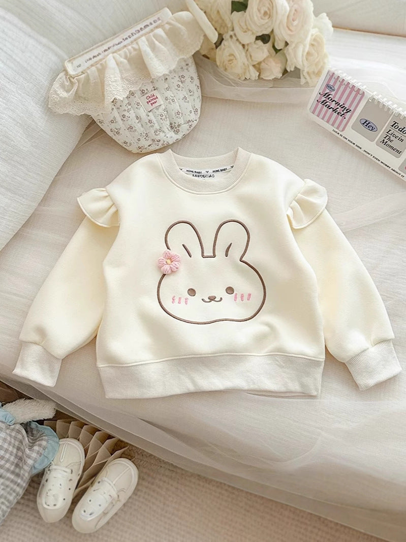 Girls' Cotton Soft Knit Bunny Korean Pullover Sweatshirt