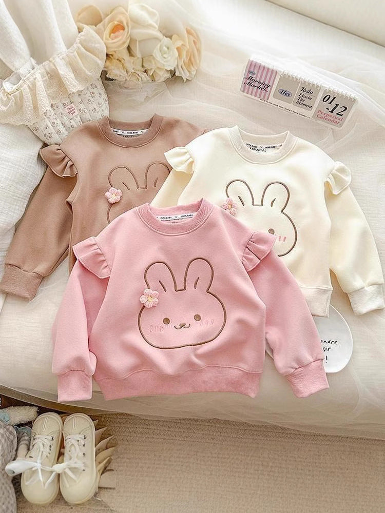 Girls' Cotton Soft Knit Bunny Korean Pullover Sweatshirt