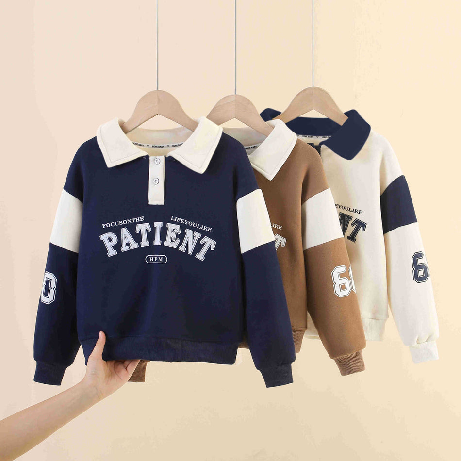 Boys' Soft Thickened Fleece Polo Sweatshirt