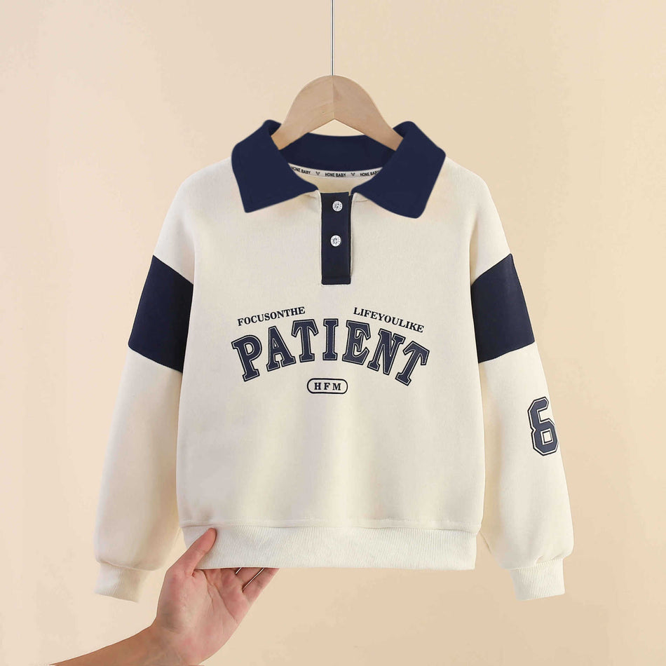 Boys' Soft Thickened Fleece Polo Sweatshirt