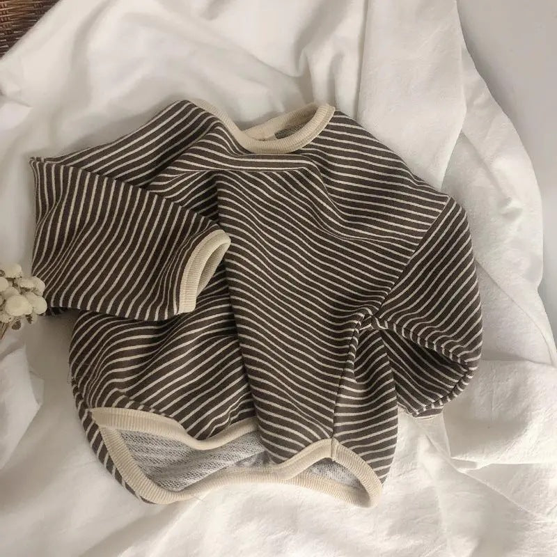 Unisex Cotton Soft Striped Korean Crew Sweatshirt