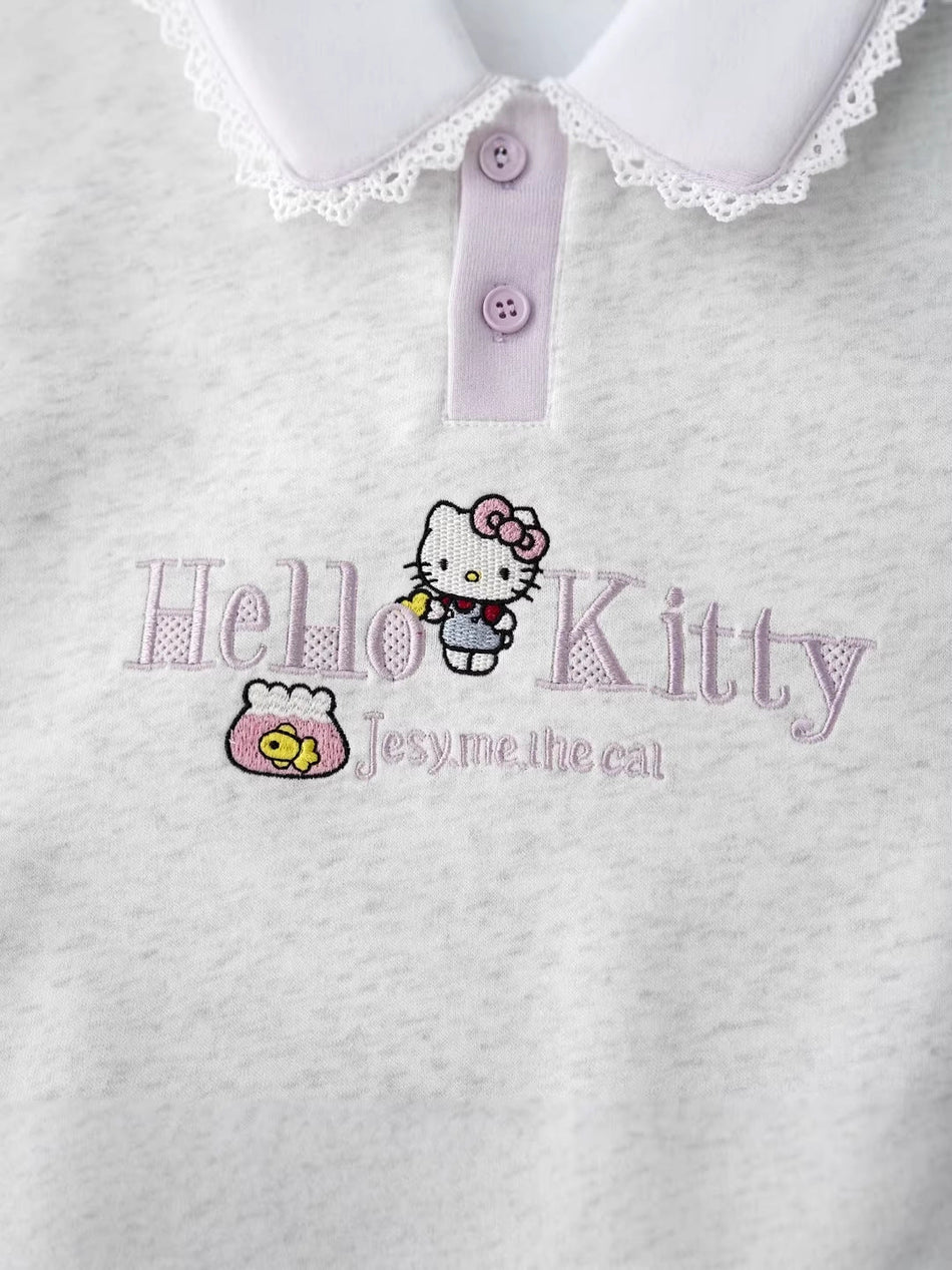 Girls' Cotton Soft Embroidered Pink Collar Sweatshirt