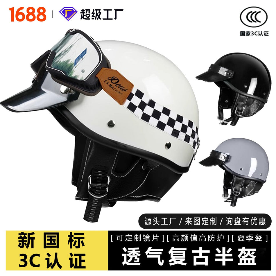 3C Certified Retro ABS Half Helmet for Motorcycle, All-Season