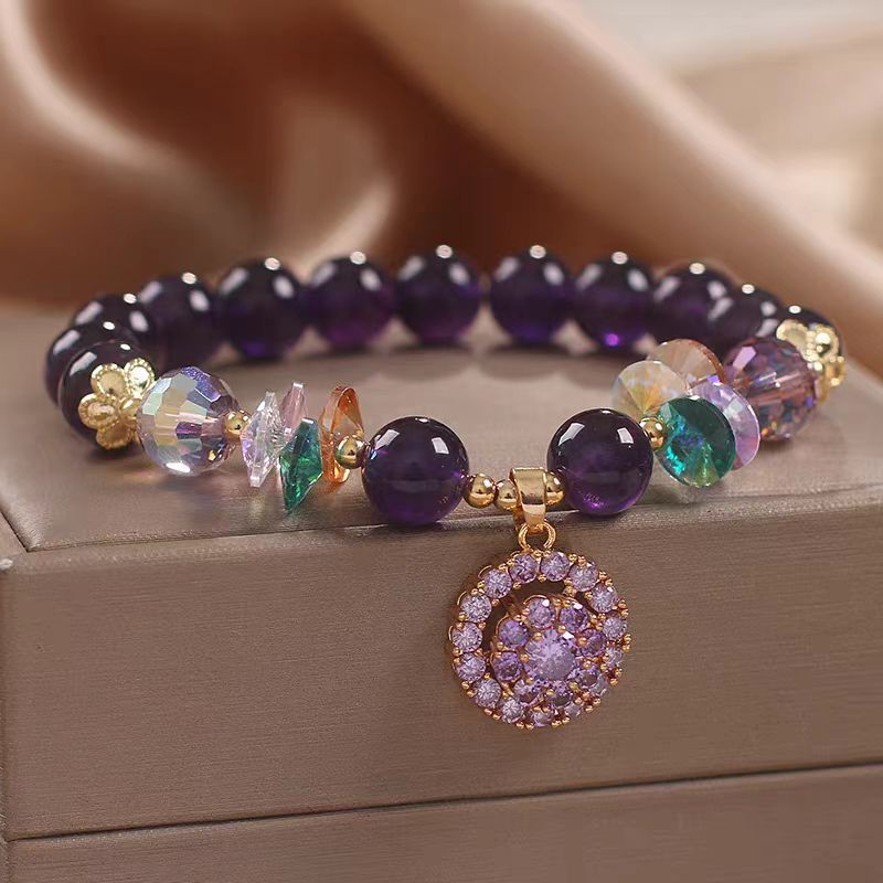 Natural Amethyst Drop Pendant Bracelet with Tassel Details