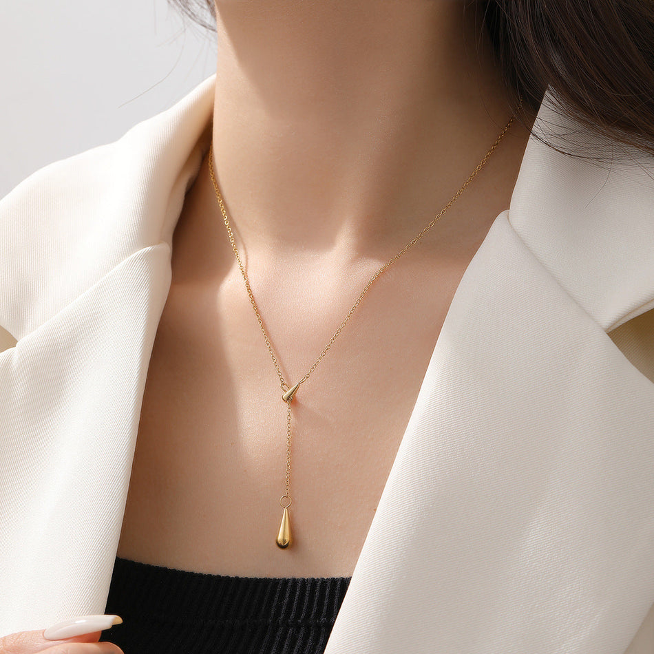 Pear-Shaped Water Drop Titanium Steel Gold Necklace