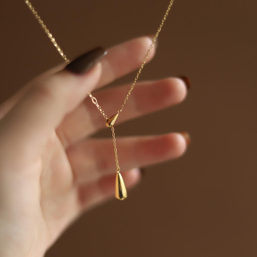 Pear-Shaped Water Drop Titanium Steel Gold Necklace