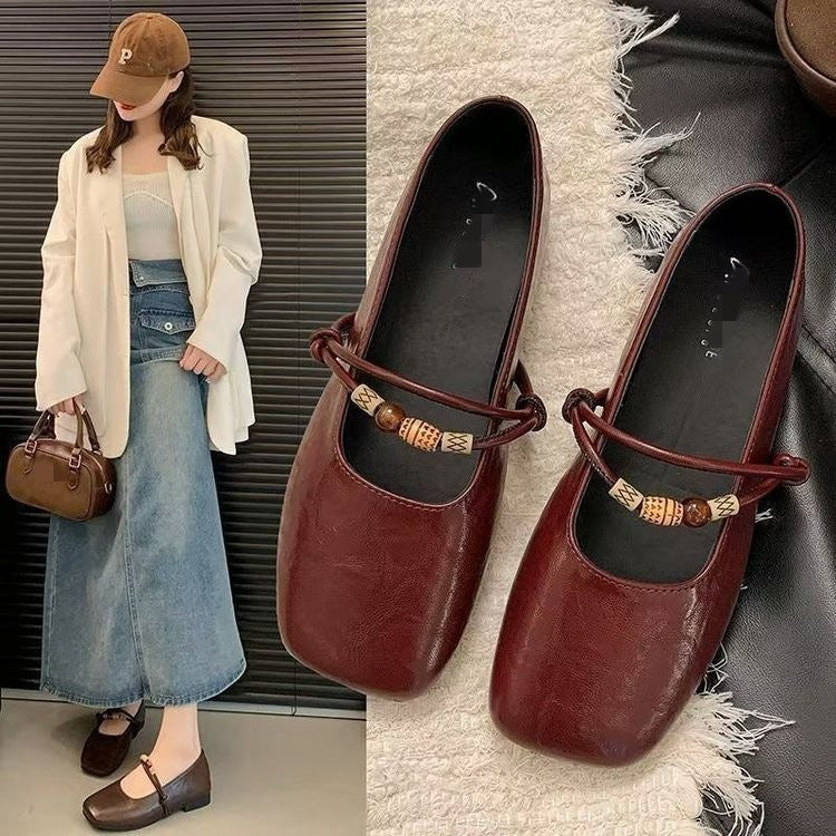 Women's Flat Mary Jane Shoes with Square Toe Soft Sole