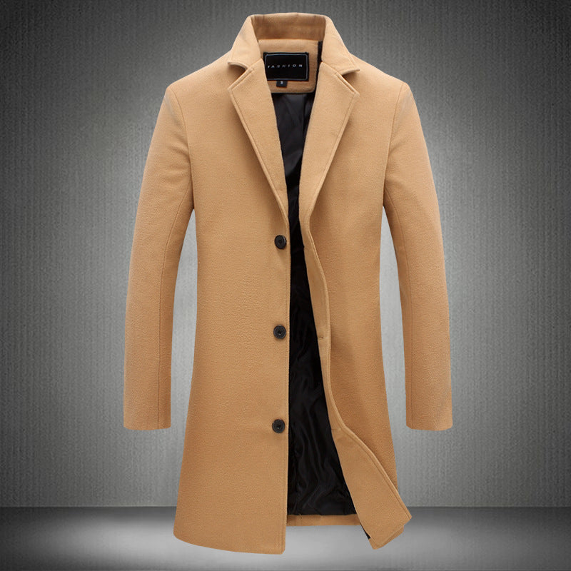 INSTOCK-Men’s Woolen Slim Mid-Length Coat – Autumn/Winter Trench