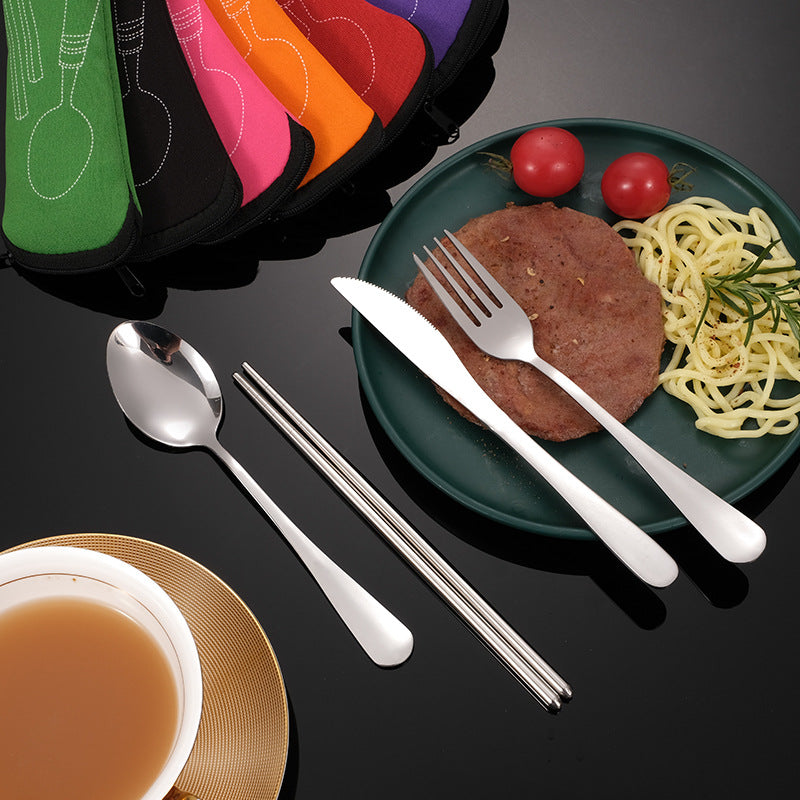 4-Piece Stainless Steel Tableware Set – Portable Outdoor Kit