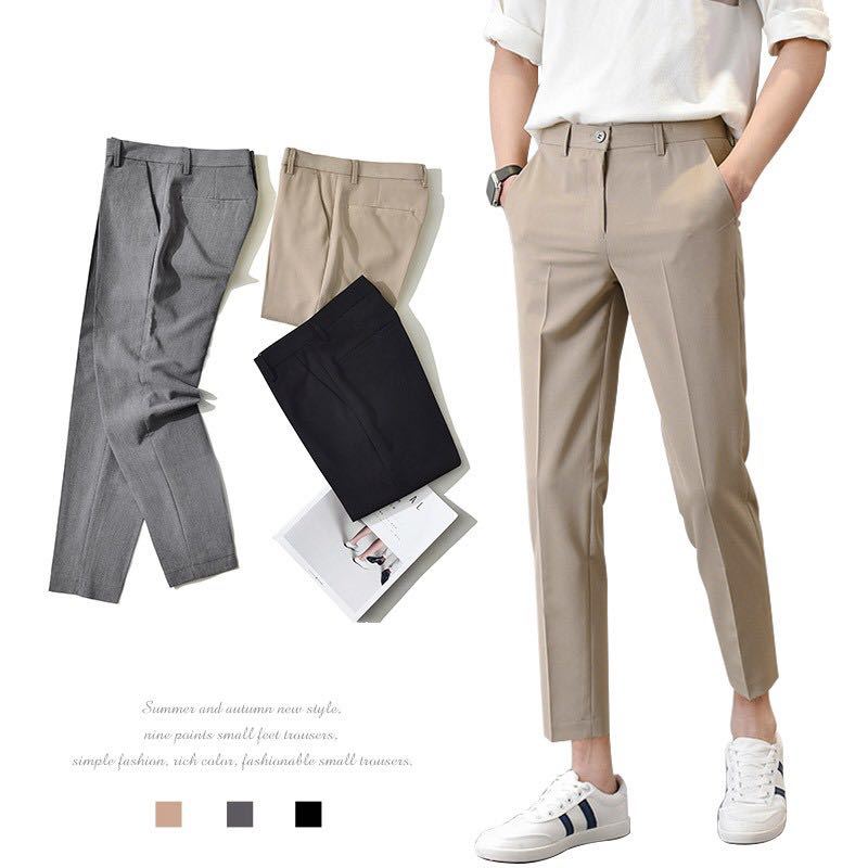Korean Slim Suit Pants – Ankle Length Black Trend