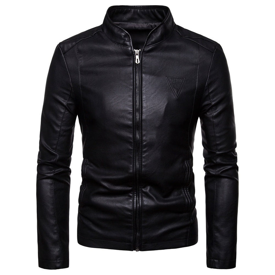 Men’s Autumn-Winter Korean Fashion Stand-Collar Leather Jacket