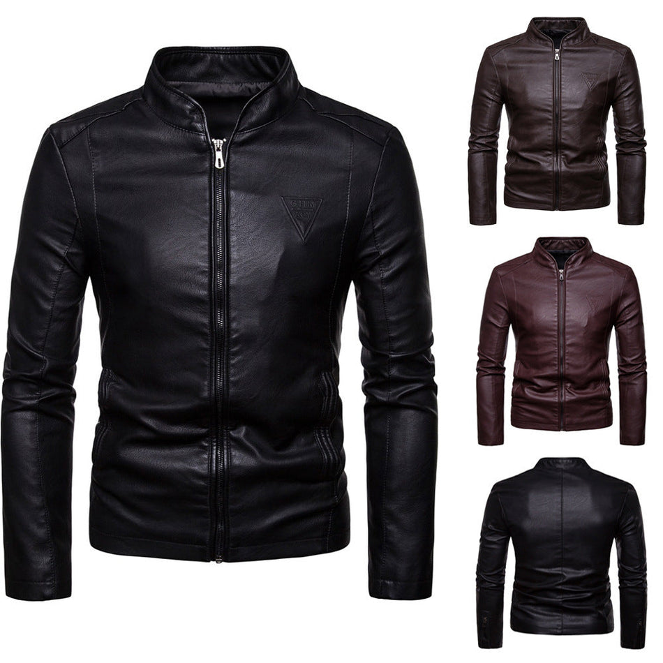 Men’s Autumn-Winter Korean Fashion Stand-Collar Leather Jacket