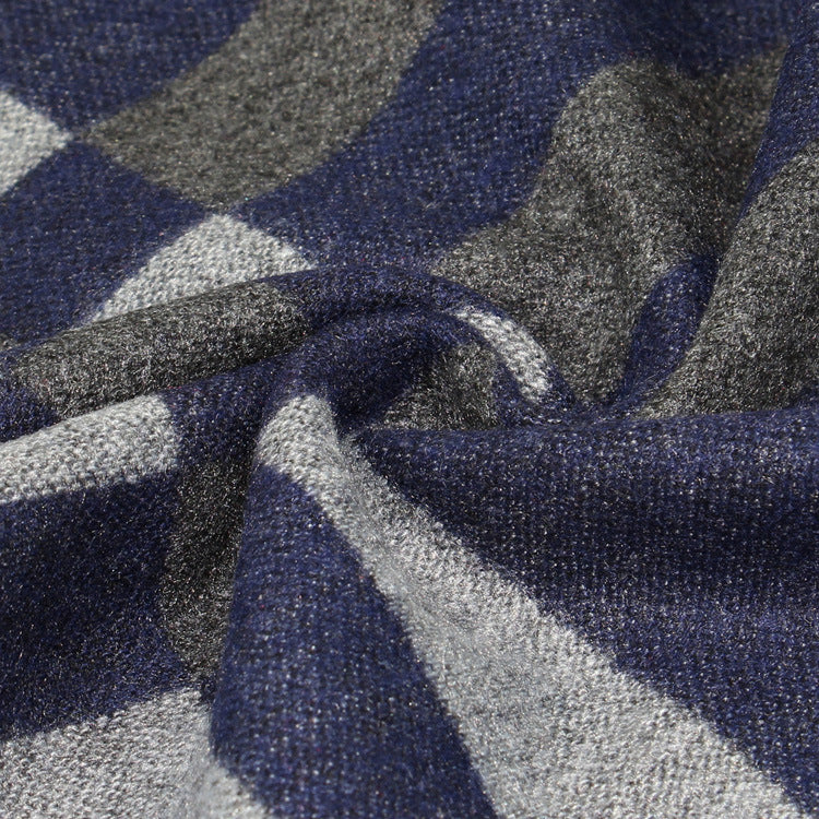 Navy Blue Plaid Scarf Winter Warm Korean Style Couples Men Women