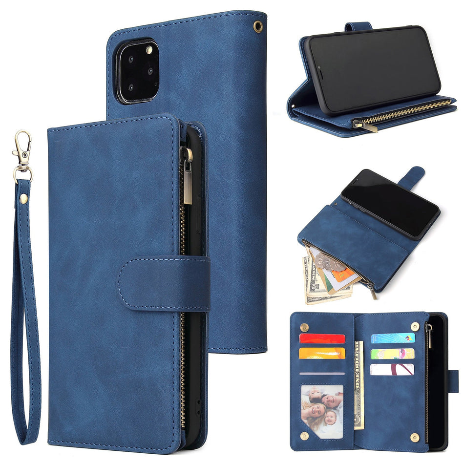 Multi-Card Zipper Wallet Phone Case with Stand