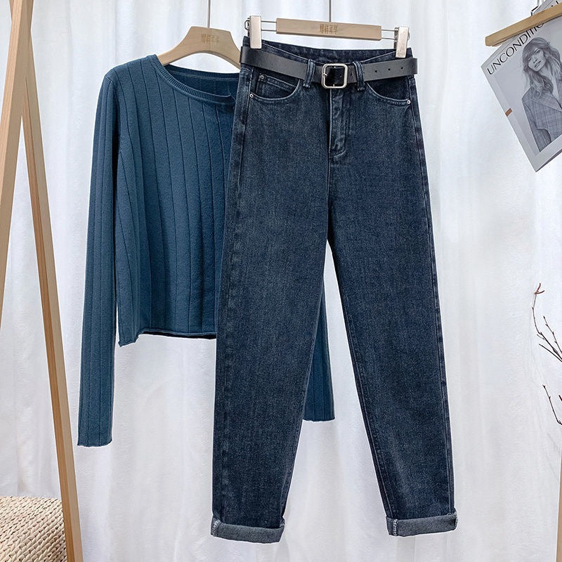 High-Waist Loose Denim Harem Pants for Women