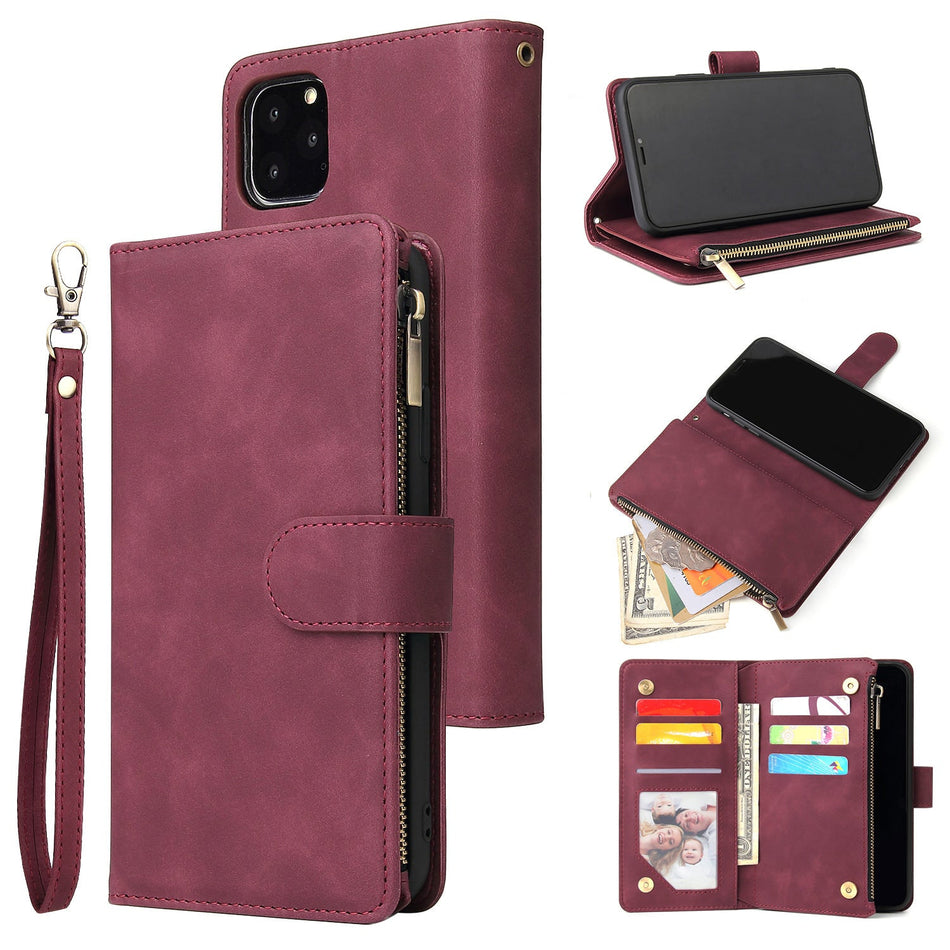 Multi-Card Zipper Wallet Phone Case with Stand